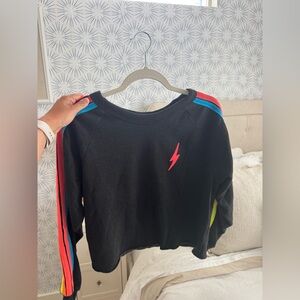 Aviator Nation Bolt Cropped Classic Crew Sweatshirt in Black/Neon